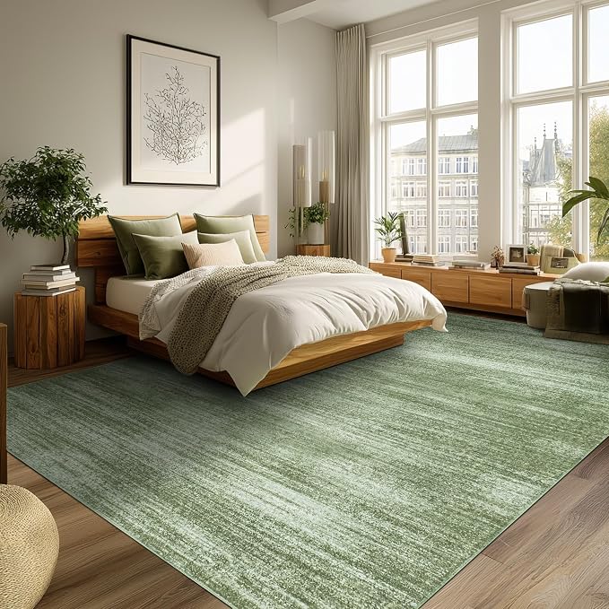 BILEEHOME Abstract Neutral Area Rugs for Living Room Olive Green Nursery 5x8 Rug Non Slip Washable Low Pile Floor Covering Carpet for Playroom Bedroom Loden Green