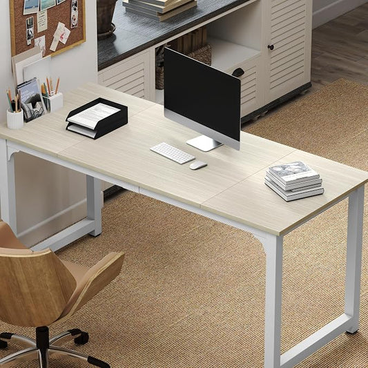 NSdirect Large Office Desk for Home Office, Large 63" Computer Desk Table, Wide Writing Study Desk for 2 Person, Metal Sturdy Frame Thicker Steel Legs, (White Oak, 63"L x 23.6"W x 29.5"H)