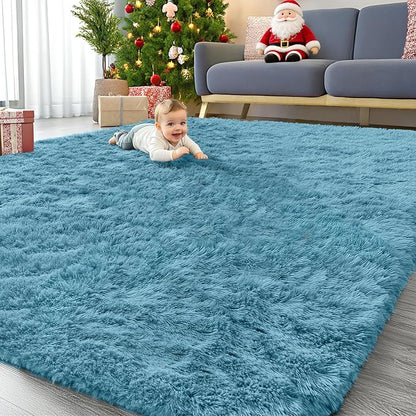 OLANLY 9x12 Machine Washable Large Area Rugs for Living Room, Bedroom, Soft Fluffy Shaggy Bedside Rug, Indoor Floor Carpet for Kids Girls and Boys, Dorms, Nursery, Home Decor Aesthetic, Slate Blue