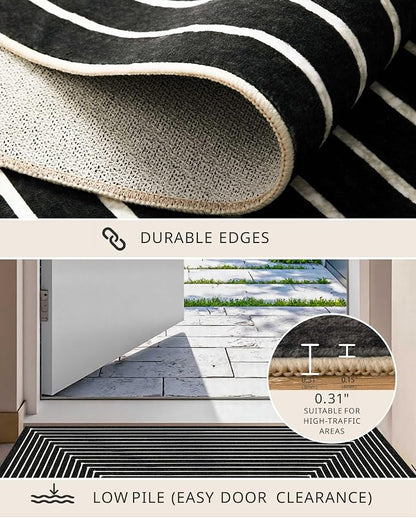 Latte&Fog 5x7 Area Rugs for Living Room Bedroom, Modern Abstract Washable Rug, Boho Non Slip Low Pile Carpet for Indoor Dining Room, Office, Dorm, Classroom, Farmhouse and Kids Room - Indigo Black
