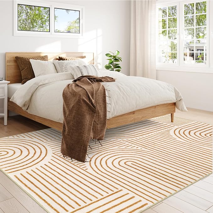 Lahome Abstract Area Rugs 9x12 Living Room, Soft Washable 9x12 Area Rug for Bedroom, Ultra-Thin Non-Slip Modern Non-Shedding Accent Carpet for Dining Room Office Darrell, Orange