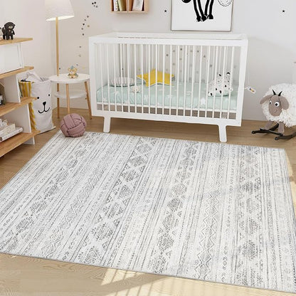 Nakagishi 4x6 Area Rugs Living Room: Washable Boho Large Neutral Soft Farmhouse Rug Stain Resistant Modern Indoor Floor Non-Slip Carpet for Bedroom Nursery Kids Office Dining Room Dorm - Dark Grey