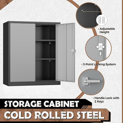 INTERGREAT Metal Storage Cabinet, 36” Steel Locking Cabinet with Doors and Shelves, Black Grey Utility Cabinet Garage Cabinets for Home Office, Garage, Kitchen