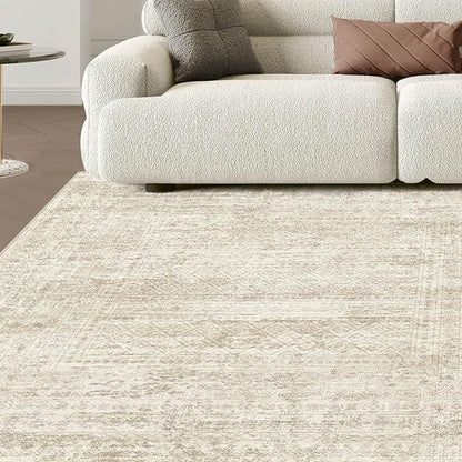 UERMEI Square Area Rugs : Washable 8x8 Neutral Modern Abstract Carpet for Living Room Bedroom - Soft Floor Mat with Non Slip Backing for Kitchen Nursery Dorms Farmhouse Home Decor - Beige/Brown