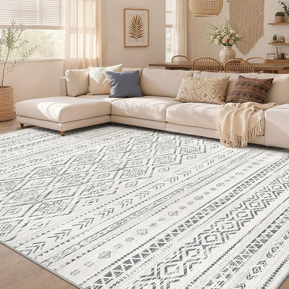 Nakagishi Area Rug Living Room Rugs: 6x9 Large Soft Machine Washable Boho Moroccan FarmNeutral Stain Resistant Indoor Floor Carpet for Bedroom Under Dining Table Home Office Decor-Grey