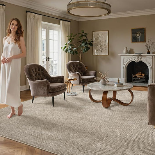 Valenrug 5x8 Area Rug - Stain Resistant 5x8 Rugs for Living Room, Non Slip High-Low Pile Textured Area Rugs for Bedroom, Folable Machine Washable Area Rug (5'x8', Beige)