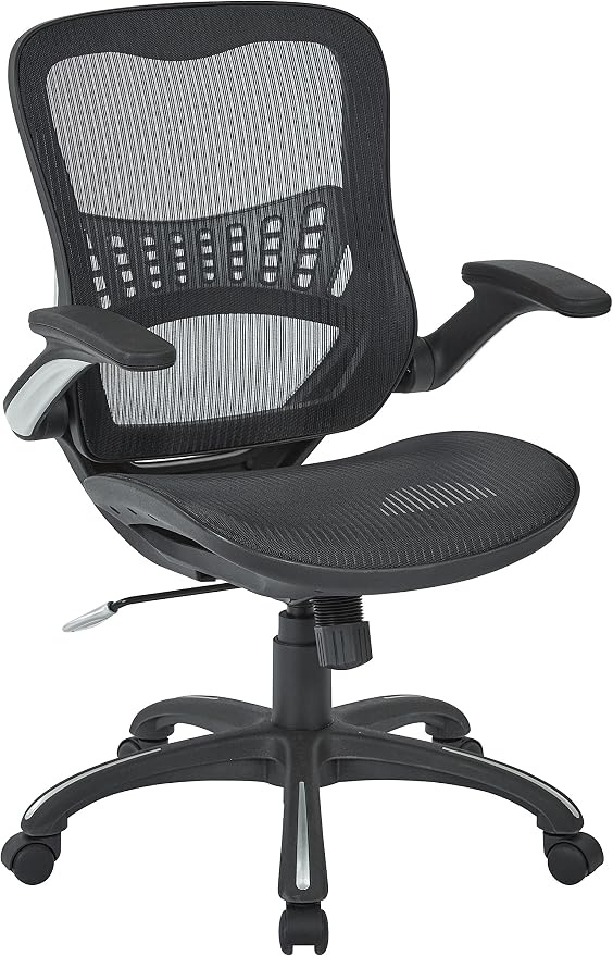 Office Star Riley Ventilated Manager's Office Desk Chair with Breathable Mesh Seat and Back, Black Base with Black
