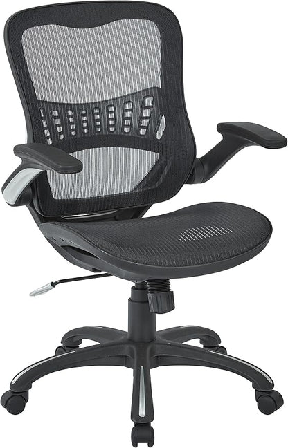 Office Star Riley Ventilated Manager's Office Desk Chair with Breathable Mesh Seat and Back, Black Base with Black