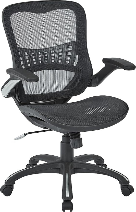Office Star Riley Ventilated Manager's Office Desk Chair with Breathable Mesh Seat and Back, Black Base with Black