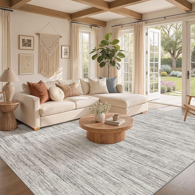 Nakagishi 6X8 Area Rugs Living Room: Washable Large Vintage Rug Neutral Non-Slip Soft Stain Resistant Indoor Carpet for Bedroom Nursery Dining Room Office Playroom - Grey