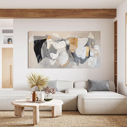 Abstract Canvas Wall Art Decor Black Large Wall Art Decor for Living Room Gray Gold Modern Abstract Graffiti Art Wall Canvas Art Poster Print Wall Pictures for Bedroom Office Decor 24" X 48"