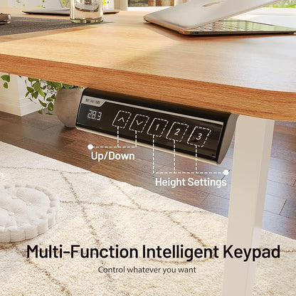 Monomi Electric Standing Desk 55x24 Inch, Height Adjustable Sit Stand Up Desk with Lockable Wheels for Home Office, 3 Memory Preset Computer Table with Anti-Collision,Headphone Hook, Natural