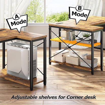 EnHomee Office Desk with Outlet,Power Home Office & Study Electronic Gear | Reliable Power Supply for Study & Electronic Device,Reversible Shelves & Side Bag,Convenience for Small Space, Black