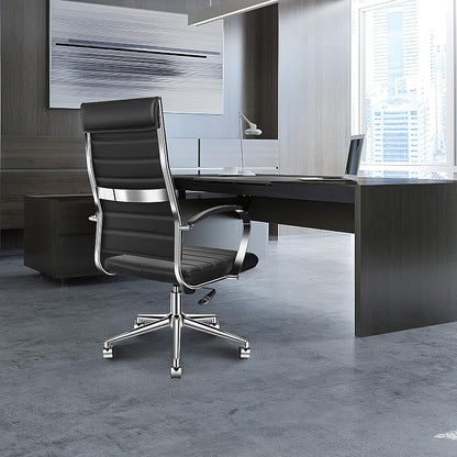 Ergonomic Office Chair, Adjustable Swivel Desk Chair with Armrests in Vegan Leather, High Back Chair for Lumbar Support, Home Office Chair (Black)