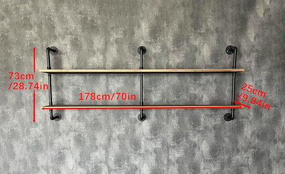 HDDFER Floating Shelves Wall Bookshelf Industrial Pipe Shelving Shelves Real Wood Planks 70 inch Rustic Wall Shelves Hanging Bookshelves Farmhouse Kitchen Bar Shelving