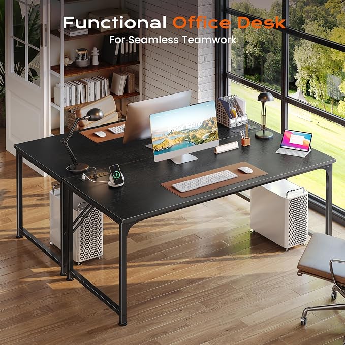 PRAISUN 54 X 24 Inch Computer Desk with Power Outlets & USB-C Port,Larger and Longer Office Desk with Deeper Desktop, Study, Bedroom, Writing Work from Home Table, Metal Frame, Black