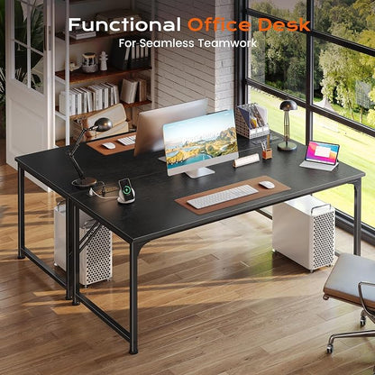 PRAISUN 54 X 24 Inch Computer Desk with Power Outlets & USB-C Port,Larger and Longer Office Desk with Deeper Desktop, Study, Bedroom, Writing Work from Home Table, Metal Frame, Black
