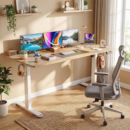 Electric Standing Desk 70 x 27 Inches Adjustable Height Sit Stand Up Desk for Home Office Computer Desk Memory Preset with Wheels, Oak