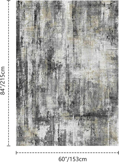 Latte&Fog 5x7 Area Rugs for Living Room Bedroom, Black Modern Abstract Neutral Washable Rug, Boho Non Slip Low Pile Carpet for Dining Room,Dorm,Classroom,College Dorm and Farmhouse - Black Gold