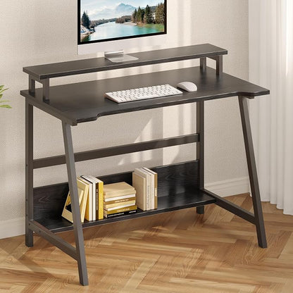 ALISENED 31.5 Inch Small Office Desk with Storage, Small Desk for Small Spaces, Compact Home Office Desk, Mini Study Desk for Bedroom, Black