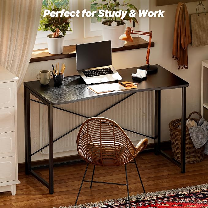 Huuger Folding Desk for Small Spaces, 39.3 Inch Foldable Computer Table, for Home Office, Study, Bedroom, Dorm, Space Saving, Small Writing Work Office Computer Desk, Easy to Fold, Black