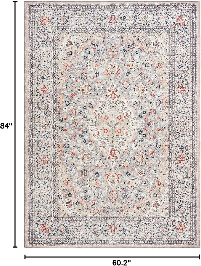 Goideal Washable Rug 5x7, Beige Area Rugs Non Slip, Indoor Low Pile Carpet with Rubber Backing for Living Room Kitchen Bathroom Entryway Office Bedroom