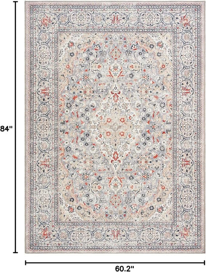 Goideal Washable Rug 5x7, Beige Area Rugs Non Slip, Indoor Low Pile Carpet with Rubber Backing for Living Room Kitchen Bathroom Entryway Office Bedroom