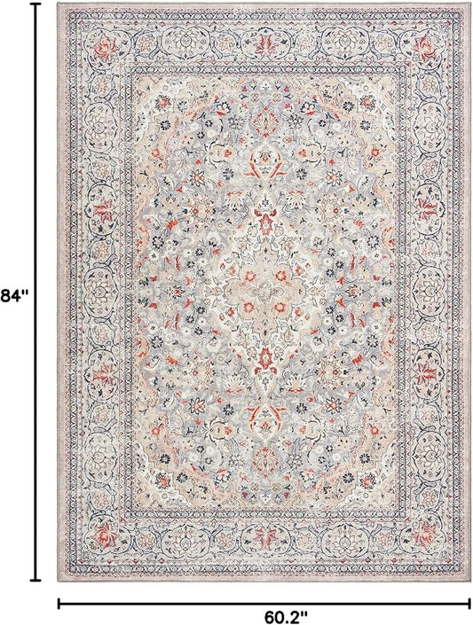 Goideal Washable Rug 5x7, Beige Area Rugs Non Slip, Indoor Low Pile Carpet with Rubber Backing for Living Room Kitchen Bathroom Entryway Office Bedroom