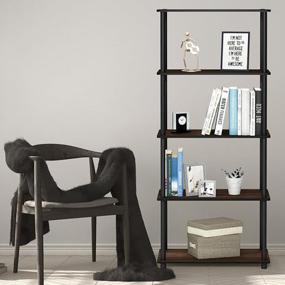 Furinno TURN-N-TUBE Storage Shelves, 5-Tier Book Shelf, Corner Shelf, Toolless Open Shelves, for Organization and Storage, Living Room, Garage, Home Office, Columbia Walnut