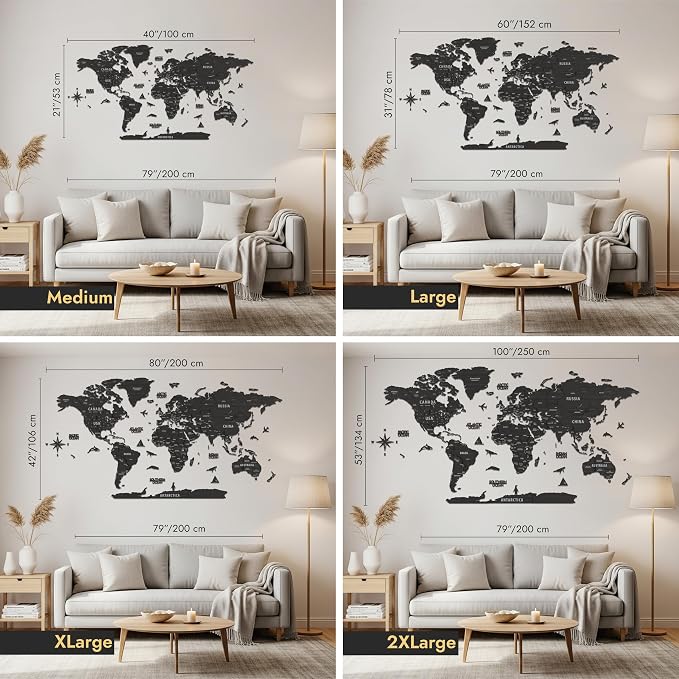 Colorfull Worlds, Multilayer 3D Wooden World Map, Travel Map States and Capitals, Wall Decor For New House, Gift For Travelers, Office Decor, Educational Activity for Children (M, Tuana)