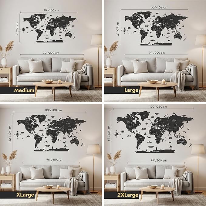 Colorfull Worlds, Multilayer 3D Wooden World Map, Travel Map States and Capitals, Wall Decor For New House, Gift For Travelers, Office Decor, Birthday Present, Living Room Decoration (2XL, Tuana)