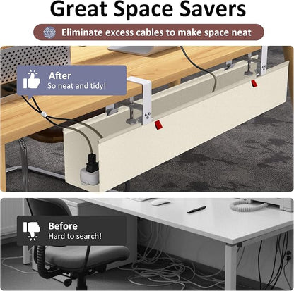 36" Under Desk Cable Management Tray for Home Office, No Drill Cord Organizer for Glass & Wood Table, Anti-Sag Oxford Fabric Wire Management Hider, Fits Surge Protector (Beige, 35.8")