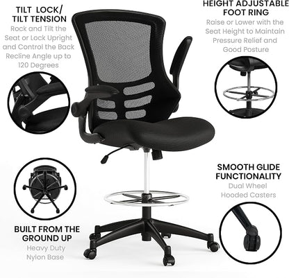 Flash Furniture Kelista Mid-Back Swivel Office Chair with Adjustable Seat Height, Ergonomic Mesh Desk Chair with Flip-Up Armrests, Black