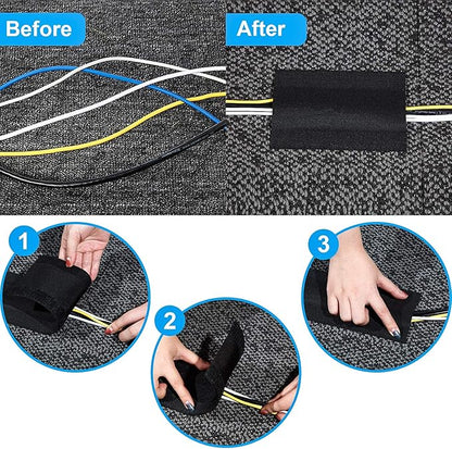 WILLBOND Carpet Cord Cover Cable Protector Floor Cover Cable Protector Management Only for Commercial Office Carpet(19.69 ft,Black)