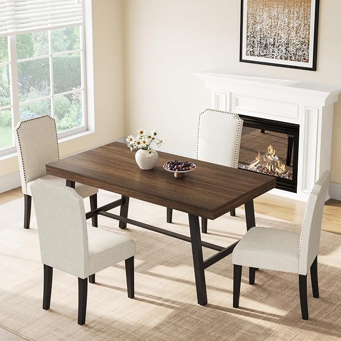 GarveeHome Industrial Dining Table for 2-4, 55" Heavy Duty Rectangular Kitchen Table with 2"×2" Metal Legs, Small Space Dining Table for Kitchen, Dining Room (Brown, 55" Non-extendable)