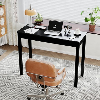 Solid Wooden Desk with Drawers - 39 x 16 Inch Modern Narrow Desks, Rubberwood Simple Study Table, Small Writing Desk for Bedroom|Small Spaces - Black Desks