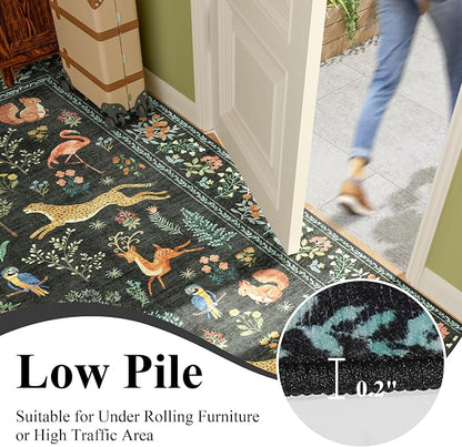 DUKINO 3x6 Washable Runner Rug, Low Pile Animal Print Non Slip Runner Rug for Kitchen, Lightweight & Non Shedding Indoor Carpet for Hallway, Kitchen, Entryway, Bathroom, Laundry, Black