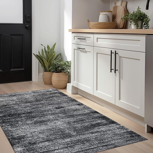 BILEEHOME Black and White Rug for Bathroom Kitchen,Washable Non Slip Abstract Area Rugs for Entrway,2x3