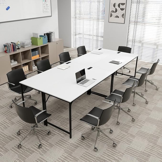 COSTWAY Home Office Desk, 32 Inch Computer Desk with Recessed Power Strip, Storage Bag & Headphone Hook, Wide Desktop, Modern Computer Workstation Writing Table for Home, Office (White + Black)