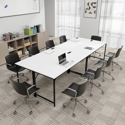 COSTWAY Home Office Desk, 32 Inch Computer Desk with Recessed Power Strip, Storage Bag & Headphone Hook, Wide Desktop, Modern Computer Workstation Writing Table for Home, Office (White + Black)