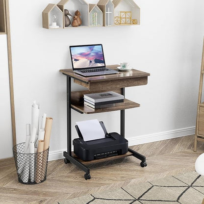 Topeakmart Rolling Computer Desk for Small Spaces, Laptop Computer Desk with Wheels, Mobile Standing Desk Compact Student Bedside Table Taupe Wood