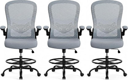 ErGear Drafting Chair,Tall Office Chair with Flip-Up Armrests, High Desk Chair Adjustable Height and Adjustable Footrest Ring, Ergonomic Standing Desk Chair with Lumbar Support, Blue,3 Pack