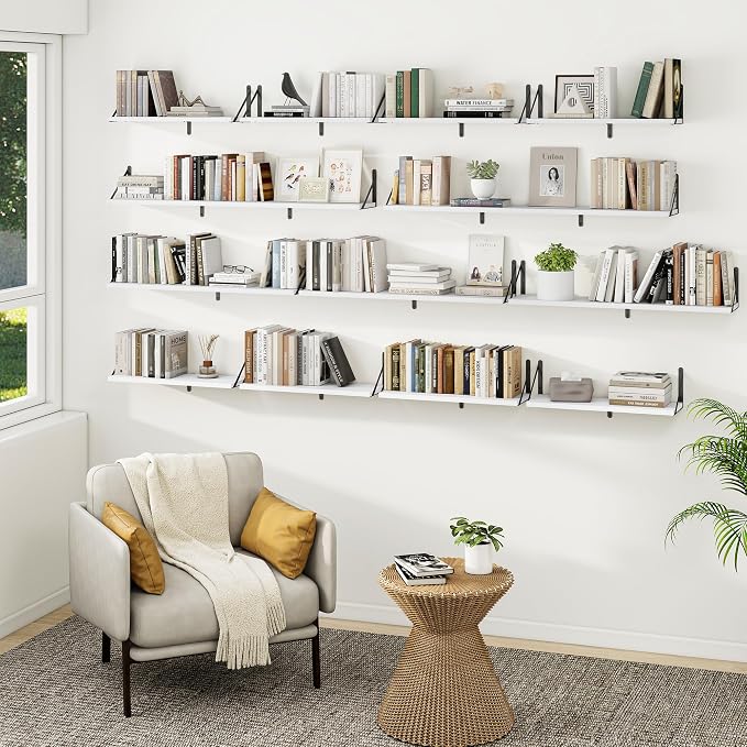 Heimlove Floating Book Shelves for Wall,35.4 Inches Long Wall Mounted Bookshelves,Heavy Duty Bracket Shelves for Living Room Kitchen,Laundry Room Storage & Decor,Set of 3,White
