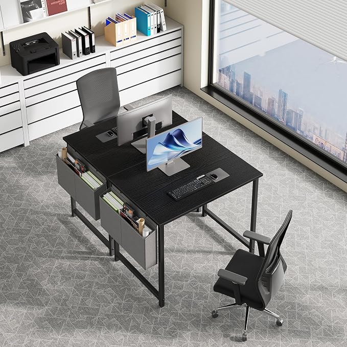 NEWBULIG Small Computer Desk for Bedroom 32 Inch Home Office Desks for Small Spaces Writing Gaming Work Study Table with Storage Bag Black