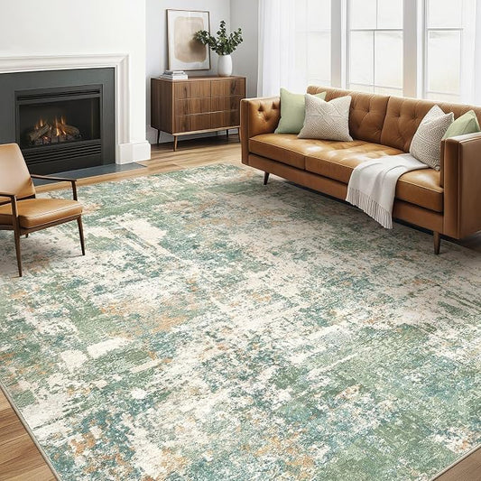 LOONGRUG 5x7 Area Rugs Living Room: Washable Large Abstract Soft Green Rug Stain Resistant Indoor Floor Non-Slip Accent Carpet for Men Modern Home Enthusiasts Aged 25-45 - Bedroom Office Playroom