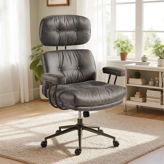 Faux Leather Executive Office Chair - Big and Tall Ergonomic Home Office Chair,Computer Desk Chairs with Lumbar Support,Adjustable Task Swivel Rolling PC with Wheels,Suede,Grey