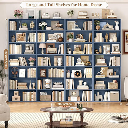 FACBOTALL 82" Tall Bookshelf Set of 2, 7-Tier Double Open Shelves Bookcase,Freestanding Display Storage Shelves, Tall Bookcase Home Decor Furniture for Home Office,Living Room,Bedroom, Blue