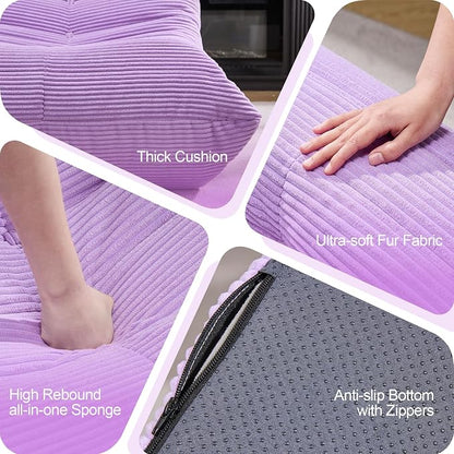 Hobestluk Adults Bean Bag Chair Faux Fur BeanBag Couch for Living Room | Purple Corduroy,Ergonomic Design,Memory Foam,UltraSoft,Anti-slip Bottom,No Assembly Required,Decorative Style for Living Room