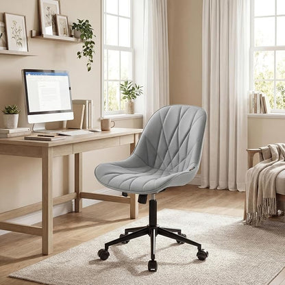 Rowill Modern Office Chair - Ergonomic Swivel Leather Desk Chair with Curved Backrest, Height Adjustable Rolling with Wheels, Perfect for Study Room & Office, Gray