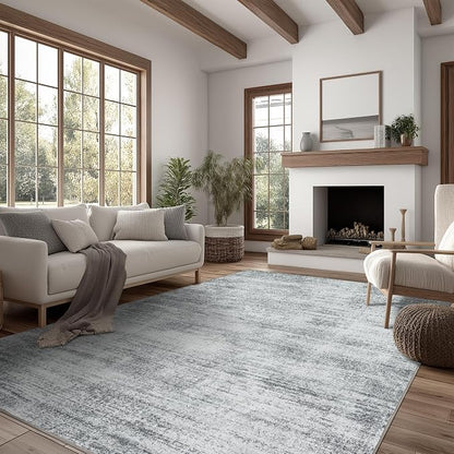 BILEEHOME Minimalist Abstract Area Rug for Dining Room Under Table Grey Nursery 5x8 Rug Non Slip Washable Low Pile Floor Covering Carpet for Playroom Bedroom Light Gray